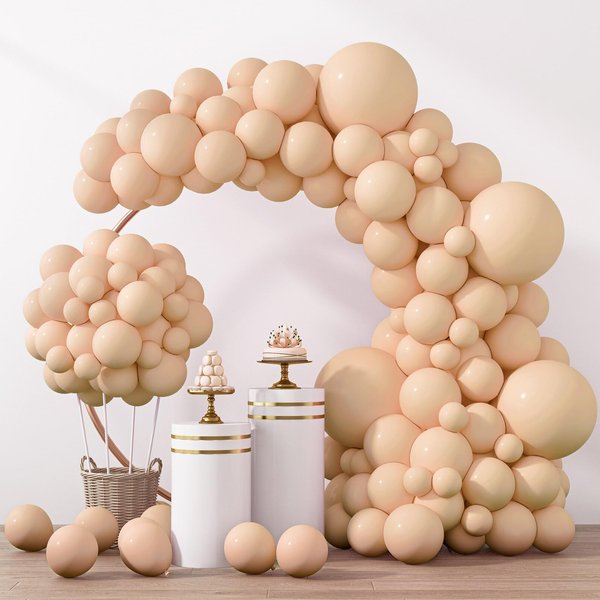RUBFAC 129pcs Nude Balloons Different Sizes 18 12 10 5 Inch Beige Balloons Apricot Balloon Garland Arch for Party Decoration Gender Reveal Graduation Wedding Anniversary Baby Shower Party Supplies