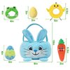 Treory Baby's First Easter Basket Playset, 6ct Stuffed Plush Easter Basket with Blue Bunny Chick Carrot Egg Frog Baby Easter Basket Stuffers Toys Easter Gifts for Boys Kids Easter Decorations