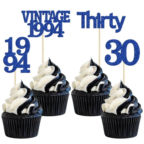 Gyufise 24Pcs Vintage 1994 Cupcake Toppers Cheers to 30 Fabulous Thirty Cupcake Picks Decorations for 30th Birthday Wedding Anniversary Party Supplies Deep Blue
