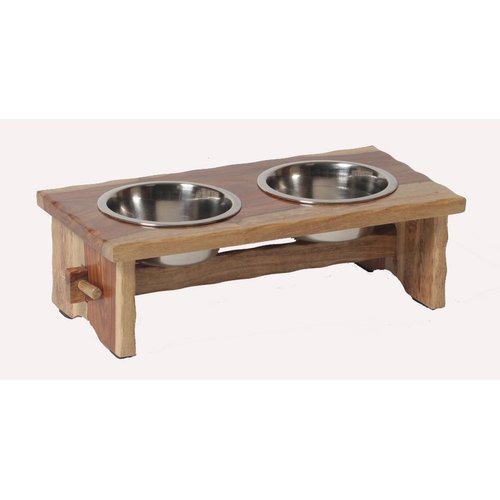 Small Rustic Wooden Elevated Raised Pet Feeder - Deluxe Pet Diner
