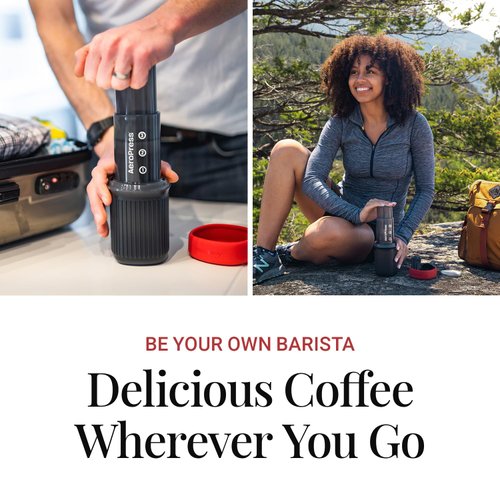 Aeropress Go Travel Coffee Press Kit - 3 in 1 brew method combines French Press, Pourover, Espresso - without grit or bitterness - Small portable Full bodied coffee maker for camping & travel