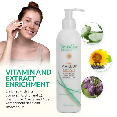 SKIN SPA Gentle Makeup Cleanser, 8 Oz. - Facial Lotion for Sensitive Skin Care Hydration Boost - Enriched with Hyaluronic Acid, Vitamins A, B, C & E