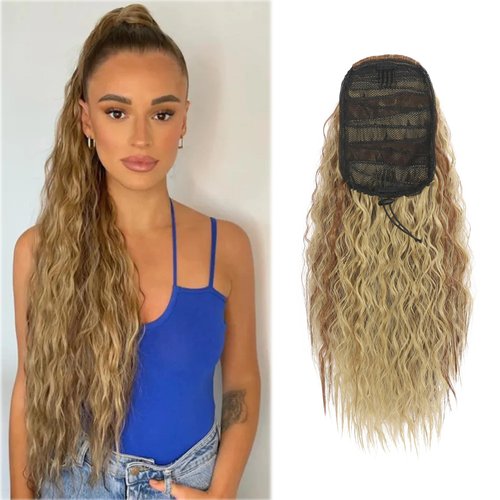 SDZNYQT 14&quot; Corn Wave Drawstring Ponytail Hairpieces Curly Ponytail Extensions for Black Women wa...