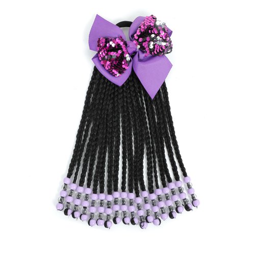Kids Ponytail Extension With Beads Braids Kids Hair Extensions For Girls Braid Ponytail Extension Hair Beads For Kids Girls Kids Hair Accessories For Girls (Box-9inch, Purple&Transparent)