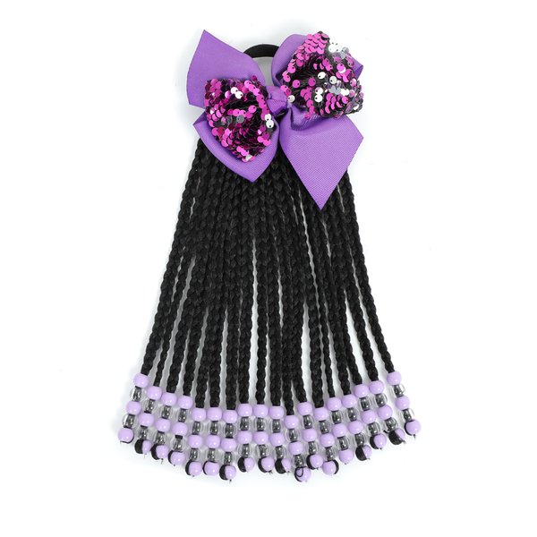 Kids Ponytail Extension With Beads Braids Kids Hair Extensions For Girls Braid Ponytail Extension Hair Beads For Kids Girls Kids Hair Accessories For Girls (Box-9inch, Purple&Transparent)