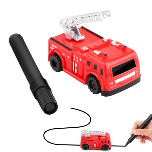 Gitohoni Magic Track Cars Toy Vehicle, Inductive Car That Follows Drawn Black Lines, Educational Scribing Small Stem Toy with Marker Pen for Kids (Fire Truck)