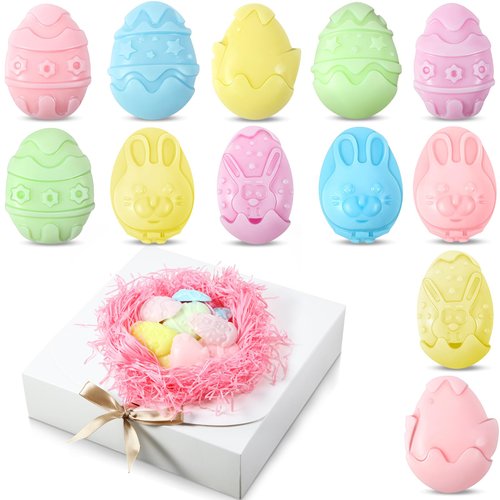 Dimsile 12 Pcs Easter Egg Soap with Gift Box Set Easter Colorful Soap Bunny Chicken Egg Rabbit Egg Handmade Soaps Easter Basket Gifts Fillers Soaps Easter Basket Stuffers for Women Men