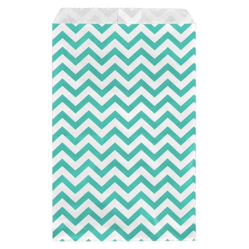 888 Display - 200 pcs of 4" x 6" Teal Green Chevron Paper Gift Bags Shopping Sales Flat Bags