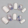 24Pcs Spring Press on Nails Short Fake Nails Blue Retro Flower with Designs Nude Glossy Stick on Nails White Acrylic Extra Short Square False Nails Artificial Glue on Nails for Women Manicure Decor