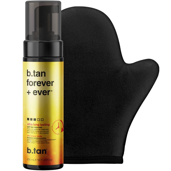 b.tan Ultra Long Lasting Self Tanner Mousse & Mitt | Forever Bundle - Sunless Tanner foam Lasts Up to 11 Days Self Tanning Mitt Applicator, 1 Hour Tanner, Fast Self Tan, No Fake Tan Smell, 6.7 Fl Oz