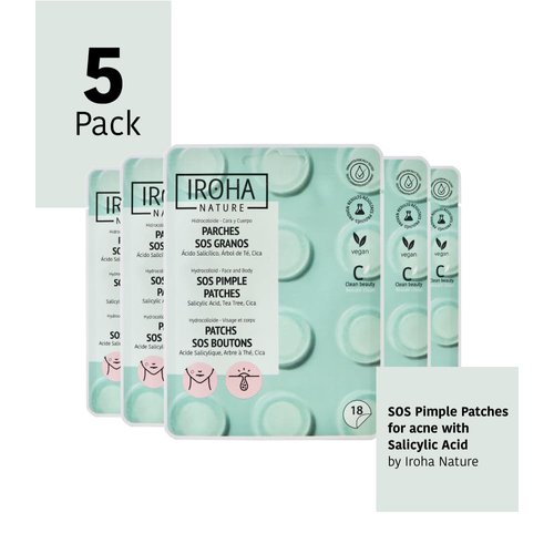 Iroha Nature Salicylic Acid Blackhead Patches - 90 Pieces (5 Packs) | Acne Treatment, Exfoliant with Tea Tree & Centella Asiatica | Vegan, Cruelty-Free, Effective for Pimples & Blackheads, All-Day Use