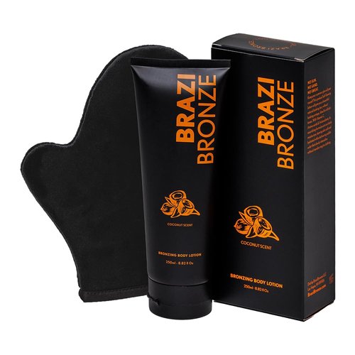 Brazi Bronze Self Tanner, All-Natural Gradual Self Tanning Lotion with Applicator Mitt, Luxurious Coconut Scent, Coconut Oil, Vitamin C, Hyaluronic Acid, Natural DHA
