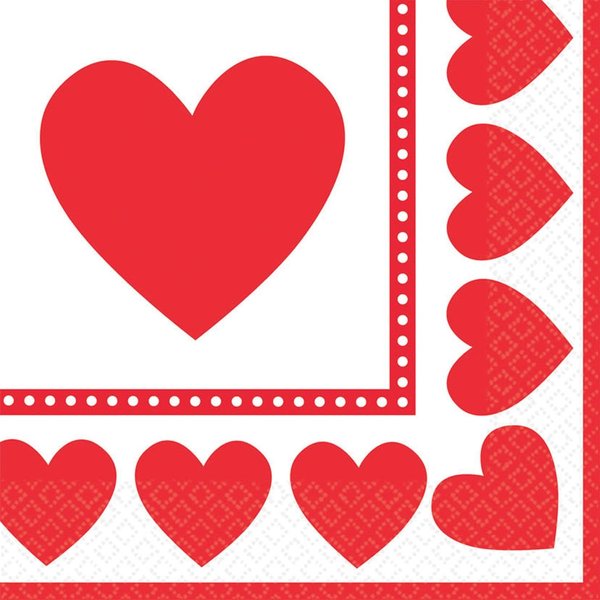 Amscan Sweet Love Valentine's Day Party Luncheon Napkins Tableware (16 Pack), 6.5" x 6.5", Red/White