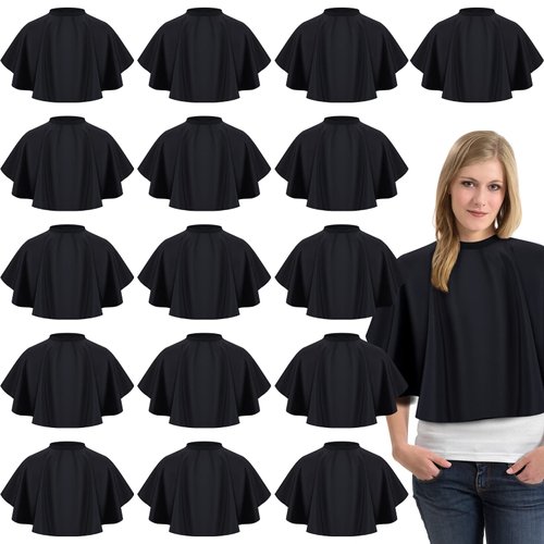 Wesiti 16 Pcs Short Makeup Cape for Women Men Black Waterproof Nylon Hair Cutting Cape, Salon Hair Apron Beard Shorty Smock for Clients Lightweight Shortie Makeup Bib for Makeup Artist Beautician