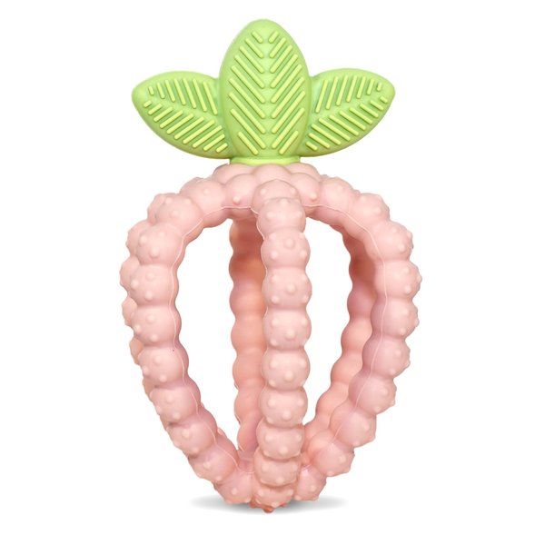 RaZbaby Silicone Infant & Baby Teething Toy, Textured BerryBumps Soothe Babies’ Sore Gums, RaZberry Bites Relief Teether, Back & Front Teeth, BPA Free, Easy to Hold, Fruit Shape for Babies 3M+ - Pink
