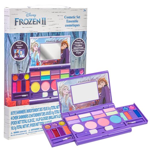 Disney Frozen Elsa Anna Cosmetic Compact Set with Mirror 14 lip glosses, 8 Eye Shadow, 4 Blushes, 4 Brushes Colorful Portable Washable Makeup Beauty Kit Box Set for Girls Kids Toddler