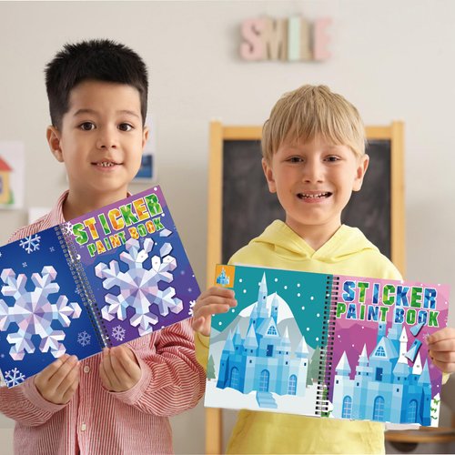 Omgouue 2PCS Winter Wonderland Crafts for Kids Ages 4-8 Christmas Sticker Paint Books Includes Elf Penguins Snowman and More Designs Gift Party Create 20 Pictures Sticker Sheets are Separate