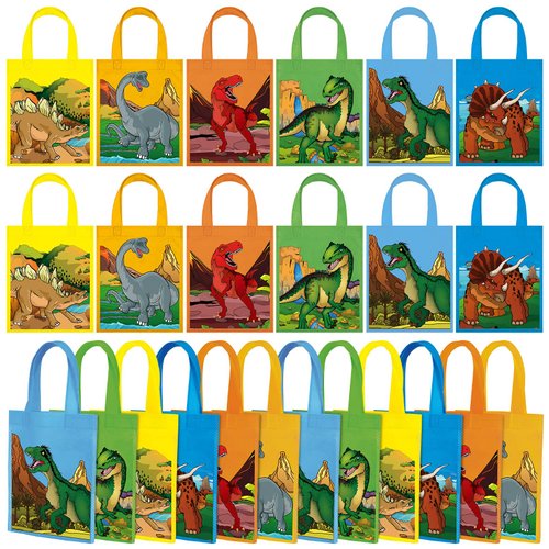 24 Pcs Dinosaur Party Favor Bags with Handles Dinosaur Birthday Party Supplies Dino Non Woven Goo...