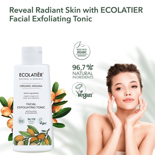 Facial Exfoliating Toner Revitalizing & Nourishing with Organic Argan Oil – Hydrating, Anti-Aging, Vegan, 98% Natural Ingredients for Women & Men - 5.1 Fl Oz / 150ml