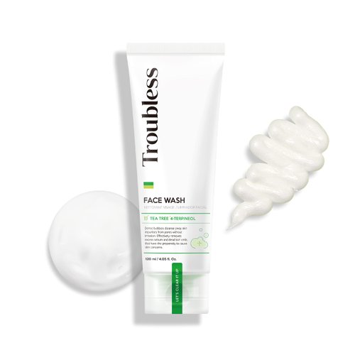 Troubless Face Wash, Day and Night Facial Cleanser with Tea Tree for Sensitive Skin, Non-Artifici...