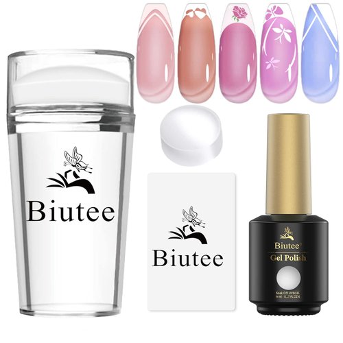 Biutee Nail Stamper Kit French Tip Nail Stamp Jelly Silicone Nail Art Stamper with Nail Scraper R...