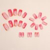 Hot Pink Press on Nails Medium Square Fake Nails Marble False Nails with Design Orange Gradient Stick on Nails Ombre Glue on Nails Reusable Acrylic Nails for Women Girls Manicure 24pcs