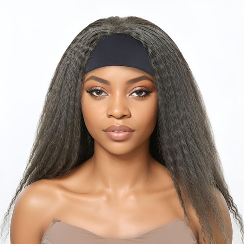 BAOHUKE 16&quot; Salt And Pepper Human Hair Headband Wigs Kinky Straight Glueless Grey Human Hair Bob ...