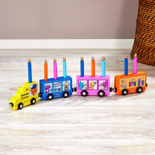Rite Lite Hanukkah Train Menorah with Removable Wooden Candles | Hanukkah Gifts Colorful Chanukah Menorah Hanukkah Gifts Decorations Centerpiece, Jewish Holiday Party Favors Decor 16.50" L