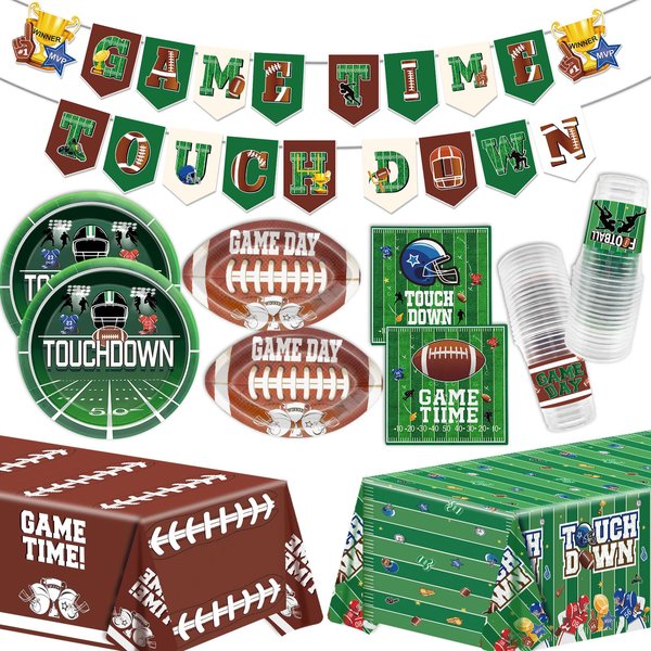 117Pcs Football Party Supplies Football Party Decorations Football Banner Football Tableware Set for Football Birthday Party Decorations Game Time Party Supplies