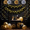 TaoBary 15 Pcs New Year's Eve Party Supplies for 2025 Happy New Year Decorations Black Gold New Year Banner Swirl Streamers Pom Poms Glow Lights New Year's Eve Decorations Batteries Not Included