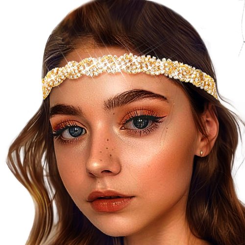 Barode Braided Rhinestones Headband Multicolors Crystal Hairbands Sparkle Head Chain Jewelry Set for Women