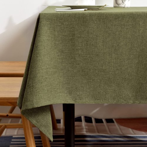 BALCONY & FALCON Washable Linen Rectangular Tablecloth Waterproof Oil-Proof Crease-Proof and Dust-Proof Tablecloth Used for Gatherings Restaurants Kitchens Banquets (Olive, 57 x 118 inch)