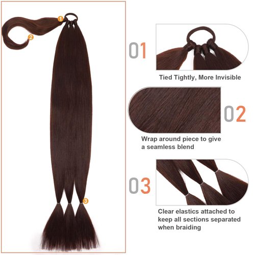 Charsun 26 inch Long Braided Ponytail Extensions for Women, Straight Wrap Around Hair Extensions With Hair Tie, Natural Soft DIY Synthetic Ponytail Hair Extensions Daily Wear (Light Brown)
