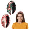 ABONDEVER Christmas Beaded Headbands for Women 2Pcs Rhinestone Faux Pearl Beaded Wide Headband Fashion Jeweled Plaid Tartan Knotted Holiday Head Band (Red+Green: C)