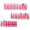 Valentine's Day Press on Nails Long Coffin BAOYAALIN, Cute Pink Fake Nails with 3D Pearls Heart Design Gel Glue on Nails for Women Girls Acrylic Artificial False Stick on Nail for Wedding 24Pcs