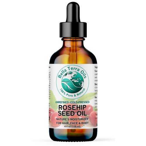 Bella Terra Oils - Rosehip Oil 4oz - Hailing from the Finest Rosa Mosqueta, Abundant in Omega-6 & Omega-3 Fatty Acids, Pure Radiance for Face