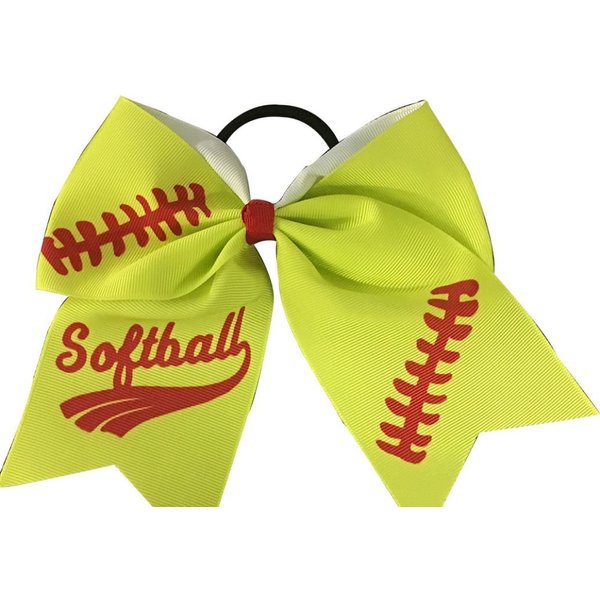 Infinity Collection Softball Hair Bow - 6.5" Cheer Bow Hair Accessory - Perfect Softball Player Gift - Red Stitch