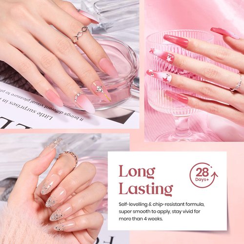 Beetles Pink Nude Gel Nail Polish Set, 20 Colors Summer Neutral Jelly Pink Sheer Glitter White Color Soak Off UV Gel Kit with Base Gel Glossy Matte Top Coat DIY Manicure Gifts