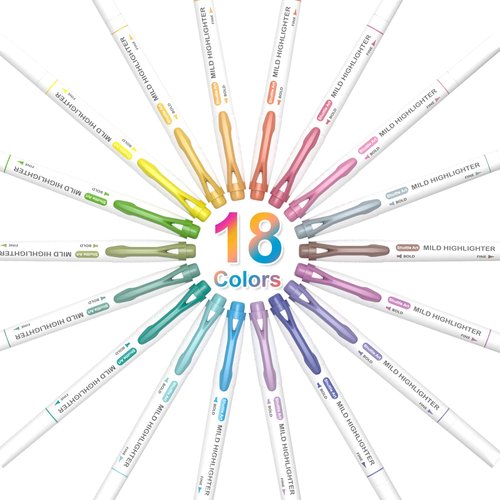 Shuttle Art Highlighters, 18 Colors Pastel Highlighter Pens Assorted Colors, Dual Tip Mild Color Highlighter Markers, Perfect for Teens, Kids and Adults Coloring, Underlining, Highlighting