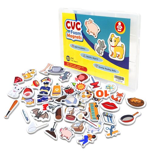 Magnetic Foam CVC Word Games - 50 Fridge Magnets for Kids, Speech Therapy & Learning Toys for Toddlers, Preschool & Kindergarten Phonics, Spelling & Reading Classroom Supplies