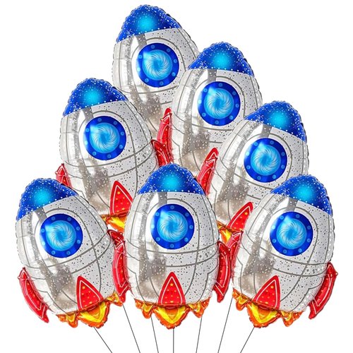 Rocket Balloons, Blue Rocket Foil Balloons Outer Space Balloons for Space Themed Party Decorations Rocket Mylar Balloon for Rocket Birthday Decorations 7 Pcs