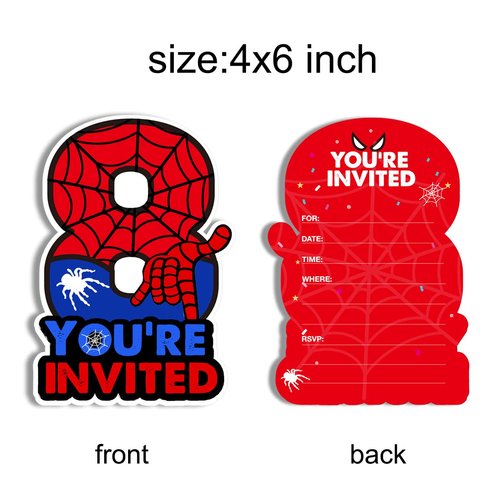 Superhero 8th Birthday Party Invitations with Envelopes 8 Year Old Birthday Eight Shaped Invites Card Boy Party Favors Decorations Supply, 20 Count