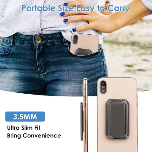 Cobee Cell Phone Ring Holder Finger Kickstand, 360° Rotation Foldable Metal Ultra-Thin Cellphone Back Grip Stand Adjustable Phone Holders for Magnetic Car Mount Compatible with Phone Tablets, Black