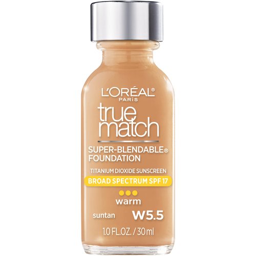 L'Oreal Paris Makeup True Match Super-Blendable Liquid Foundation, Suntan W5.5, 1 Fl Oz,1 Count
