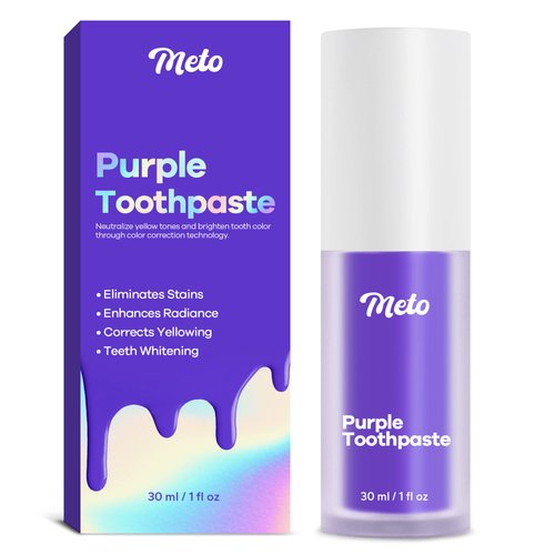 KMEIVOL Meto Purple Toothpaste for Teeth Whitening (1 Fl Oz), Teeth Whitening Gel, Purple Toothpaste, Color Corrector Purple Toothpaste, Whitening Toothpaste for Tooth Stain Removal