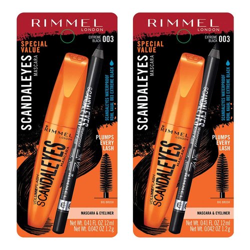 Rimmel Scandaleyes Mascara With Scandaleyes Waterproof Kohl Kajal Liner, Extreme Black, 0.41 Fl Oz (12 ml), Pack of 2