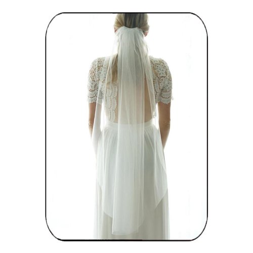 HEREAD 1 Tier Bride Wedding Veil Fingertip Length Short Bridal Tulle Veils with Comb and Cut Edge (Ivory, 39.4")