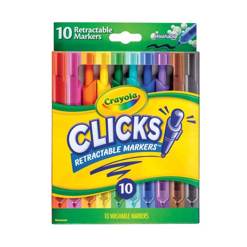 Crayola Clicks Retractable Tip Markers (10ct), Washable Art Marker Set, Coloring Markers for Kids, Stocking Stuffer for Kids, 3+