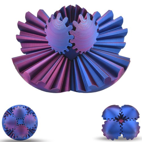 3D Printed Gear Sphere Ball – Colorful Gear Ball Fidget Gear Sphere Puzzle Cube Stress Relief Toy for Office and Home Decor Unique Idea for Friends and Family (Red&Blue)