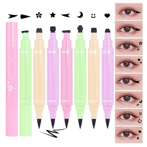 WanTuoluo 8 Pcs Double-Side Black Liquid Eyeliner Stamp Pens Set,Triangle Wing Eye Tail Cat Eye Stamp Makeup, Long Lasting Liquid Eye Liner,Waterproof & Smudgeproof Makeup (Black-1, 8Pack)
